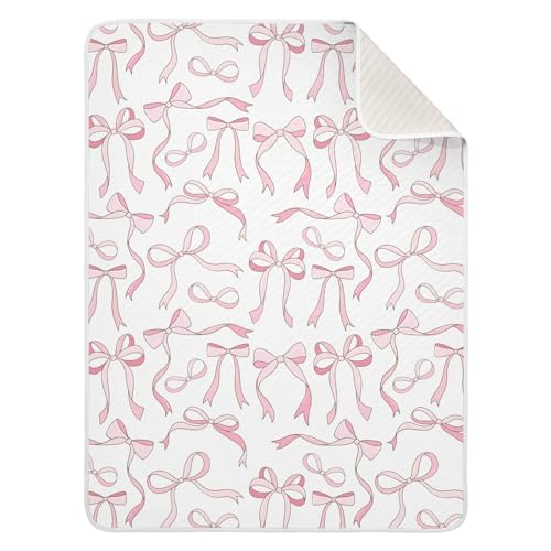 Image of Pink Ribbon Bows Love Baby Swaddle Blanket for Boys and Girls, Muslin Baby Receiving Swaddle Blanket, Soft Cotton Nursery Swaddling Blankets for Newborn Toddler Infant
