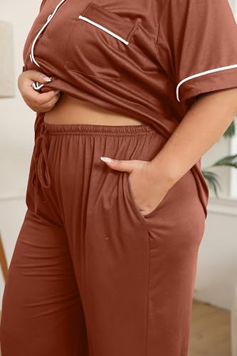 Image of Vozanet Women's Plus Size Pajamas Button Down Shirt and Pants Soft Lounge Sets Bride Nighty Bottom with Pockets 1x to 5x