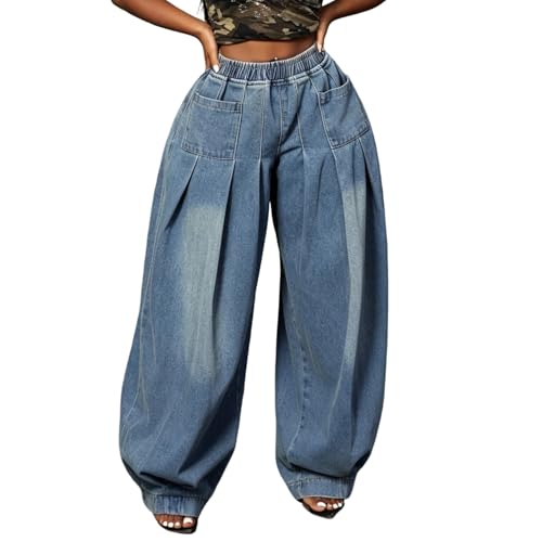Jean baggy Y2K femme droit et ample à poches style streetwear vintage