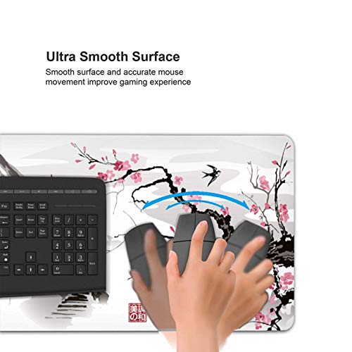 Japanese Cherry Blossom White Gaming Mouse Pad Xl, Extended Large Mouse Mat Desk Pad, Stitched Edges Mousepad, Long Nonslip Rubber Base Mice Pad, 31.5 X 11.8 Inch #TOP4