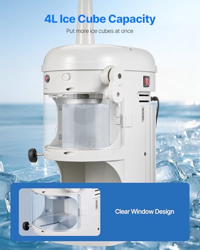 Image of VEVOR Commercial Ice Shaver Crusher, 220lbs /hr Electric Fluffy Ice & Snow Cone Machine, 250W 1500RPM Tabletop Fluffy Shaved-Ice Machine for Parties Events Snack Bar, Home and Commercial Use (White)