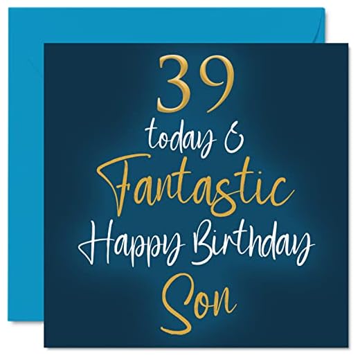 Fantásticas tarjetas de cumpleaños 39 para hijo, 39 hoy, fantásticas, tarjeta de cumpleaños para hijo de mamá o papá, 145 mmx145 mm, tarjetas de felicitación de cumpleaños para hijo