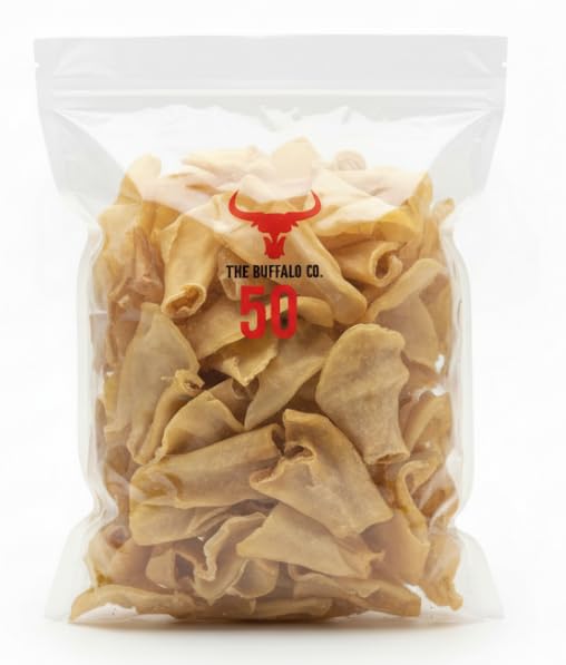 The Buffalo Co. Buffalo Ears for Dogs | Natural Grass-Fed Dog Treats | Ultra Lean 2.5% Fat Dog Chews | Grain Free & Gluten Free | Long Lasting Dental Chew | 1 x 50 BULK Pack