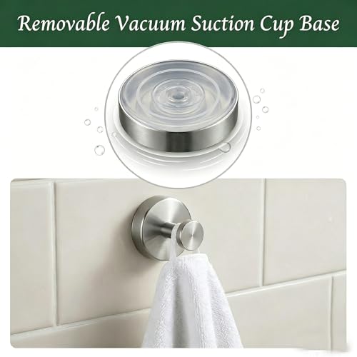 Image of Suction Cup Hooks for Shower, No Drill Removable Bathroom Hooks for Loofahs | Shower Hooks for Inside Shower, Heavy Duty Shower Suction Hooks for Bathroom Window, Door, and Wall, 2 Pack, Silver
