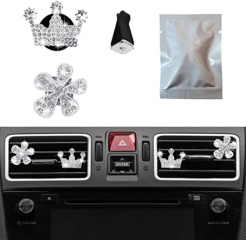 Image of 4 Pcs Bling Daisy Air Vent Clips, Crystal Crown Car Air Fresheners Vent Clips Charms Rhinestone Diffuser Vent Clip Crown Car Interior Decoration Cute Car Decor Bling Flower Cute Car Accessories for Women (Crown&Daisy)