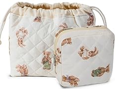 KJM-Quilted Cotton Pouch with Compartment Set of 2- Cute Teddy Bears