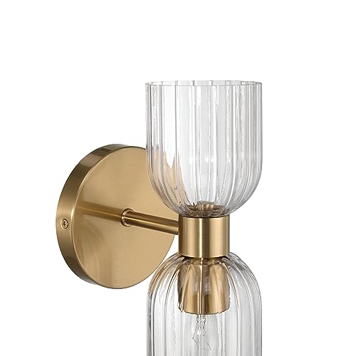 Image of Josephine - Mid-Century Modern Metal and Clear Ribbed Glass Wall Light, Brushed Gold