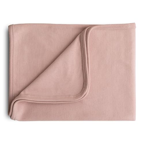 Image of mushie Extra Soft Baby Blanket | Cotton and Elastane Ribbed Receiving Blanket, Swaddle, Stroller | 35x35 Inch (Blush)