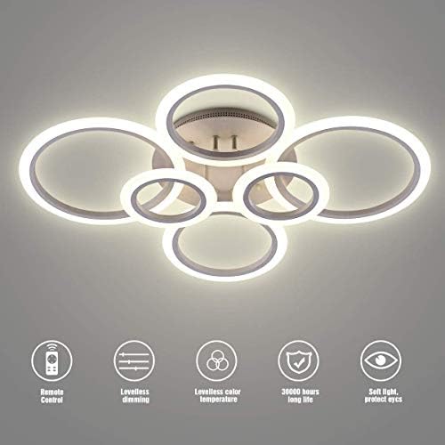 OUQI LED Ceiling Light,Vander Life 72W LED Ceiling Lamp 6400LM White 6 Rings Lighting Fixture for Living Room,Bedroom,Dining Room,Dimmable Remote Control,3 Color…