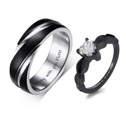 Personalized Couple Rings Promise Rings for Him and Her Custom Ring Set Wedding Bands Engagement Rings for Couples 2 PCS