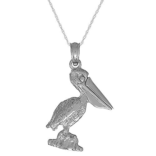 925 Sterling Silver Nautical Charm Necklace Pendant with Chain, 3-D Small Pelican, Moveable Mouth