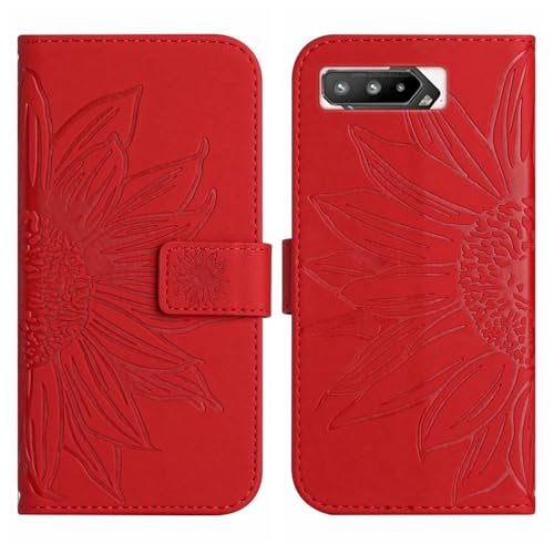 Rfvzubemok Compatible with Asus ROG Phone 5 5G ZS673KS Cover,Compatible with Asus ROG Phone 5 5G ZS673KS Flip Kickstand Card Slots Magnetic Closure Phone Case Red