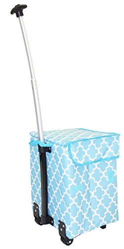 dbest products Smart Cart, Moroccan Tile Collapsible Rolling Utility Cart Basket Grocery Shopping Teacher Hobby Craft Art