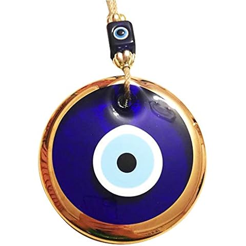 Hamam Tamam Big Size Golden Gilted Glass Blue Evil Eye, Wall Hanging Ornament, Good Luck Charm, Turkish Nazar Bead, Home Protection Charm,Wall Decor Hamsa Amulet (Navy) Cover