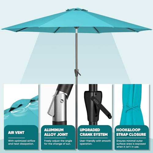 Image of Tempera Patio Market Outdoor Table Umbrella with Auto Tilt and Crank, Large Sun Umbrella with Sturdy Pole & Fade Resistant Canopy, Easy to Set