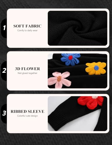Image of Women Floral Sweater Casual Colorful Flower Knit Pullover Top
