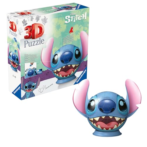 Ravensburger Puzzle 3D Stitch – Sphère 77 pièces numérotées – Puzzle Disney pour Enfant dès 6 Ans – sans Colle pour Un Montage Facile – avec Support Inclus