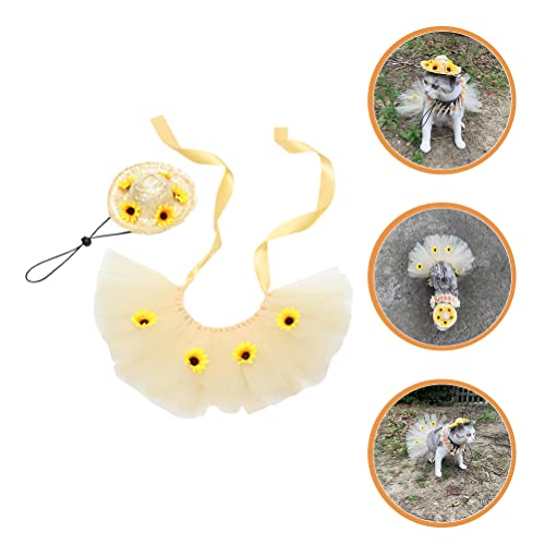 Luozzy Pet Costume Straw Hat Sunflower Skirt Set For Dogs Halloween Hawaii Luau Party Supplies Cat Dress Up Costume Accessories - Yellow #TOP3