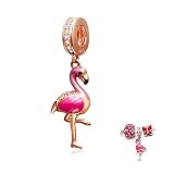 ENJOOOY Sterling Silver Pink Flamingo Charm Rose Gold Charm Pendant fit Women Pandora Style Bracelet