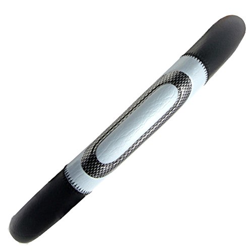 Two-Tone 14.5" - 15.5" Checkered Handle Pu Leather Steering Wheel Cover (Gray) #TOP5