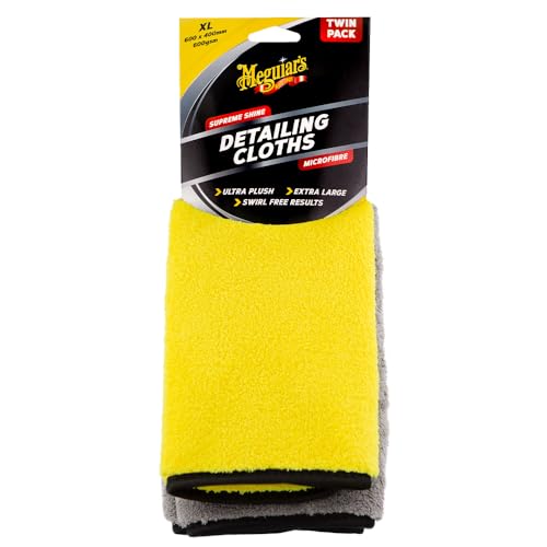 Meguiar's XL Supreme Shine Detailing Cloth - Super Absorbent, Soft Silk, Microfibre Cleaning Cloth - Reusable and Machine Washable Cleaning Cloths for Cars - Twin Pack - 60 cm x 40 cm