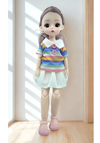 Image of Tickles Movable Joints Doll Beautiful Eyes Fashionable Dress for Kids Girls (Color: Multicolor Size: 30 cm)