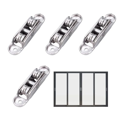 Ahuuen Rueda Corredera Para Ventana, 4 Piezas Poleas Para Ventana, Rodamiento Doble Rueda Ajustable Para Dormitorio Balcón Sala Cocina Estudio
