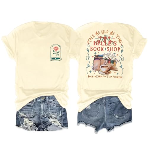 Princess Shirt for Women Belle's Book Shop Shirts Beauty Vacation Short Sleeve Tops Book Lover Gift