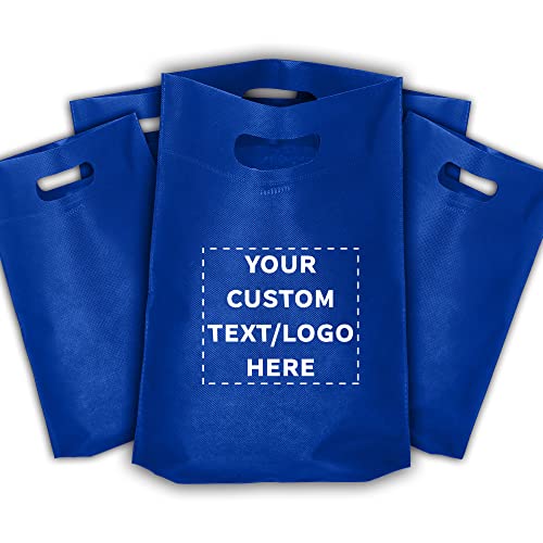 DISCOUNT PROMOS Custom Non-Woven Exhibition Tote Bags Set of 50, Personalized Bulk Pack - Perfect for Shopping, Grocery, Beach, Picnic - Blue 11\"X14\"2.5\", Die-cut Handles - Thumbnail 7