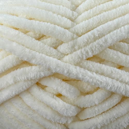 Image of Cuddly Velvet Chenille Yarn, Super Soft Fluffy Bulky for Knitting Crocheting Crafting Blanket Amigurumi, Durable for Shedding, 100 Gram (3.53 Ounces) 109 Yards (100 Meters) (Cream) (3 Skeins)
