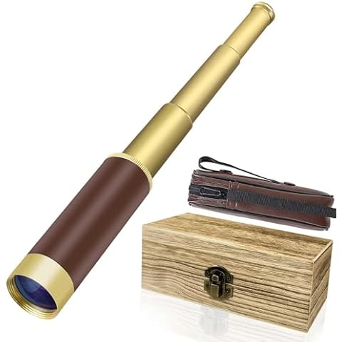 Pirate Monocular Telescope for Kids & Adults 25x30 High Powered Zoomable Collapsible Brass Handheld Waterproof Telescope Monocular for Cruise Ship Travel Watching Games Hiking Hunting Cover