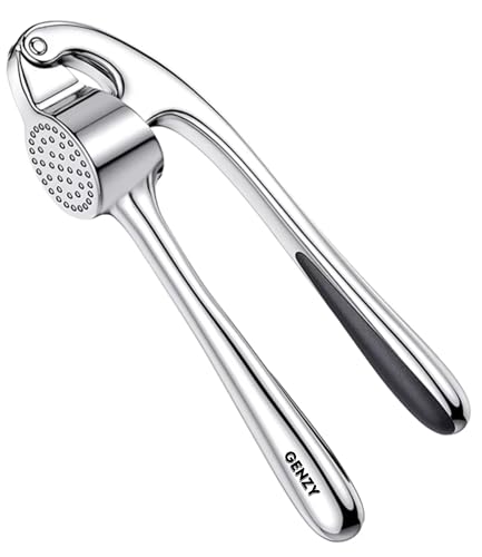 GENZY Garlic Press Stainless Steel Garlic Mincer Set Premium Quality Easy to Clean & Squeeze Rust Proof & Dishwasher Safe Professional Efficient Ginger Crusher
