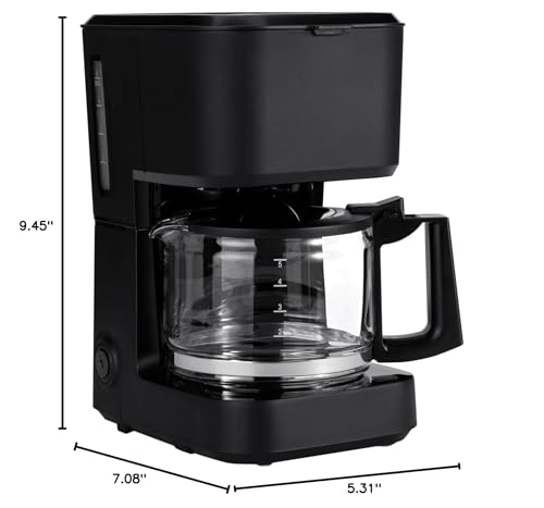 Amazon Basics 5 Cup Drip Coffee Maker with Glass Coffee Pot (0.8 Qt), Auto Shut-off, Auto Pause, Removable Filter Basket, Matte Black