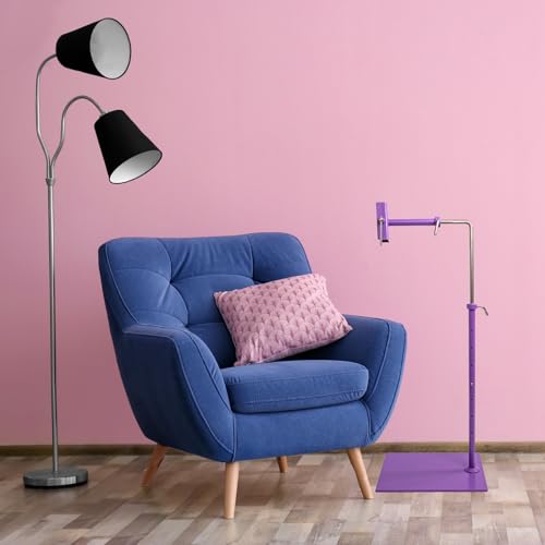 Image of VolcanoStitching Lowery Violet Floor Stand Set - 14ct Hand-Dyed Aida | Hands-free Lowery Violet floor stand for cross stitch & embroidery hoops; includes hand-dyed 14-count Aida in Violet.