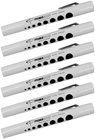 Primacare DL-9223 Pack of 6 Disposable Diagnostic Penlight with Imprinted Pupil Gauge, Lightweight and Moulded Plastic Body Medical Pen Light for Nurse, Student, Doctors EMT, White