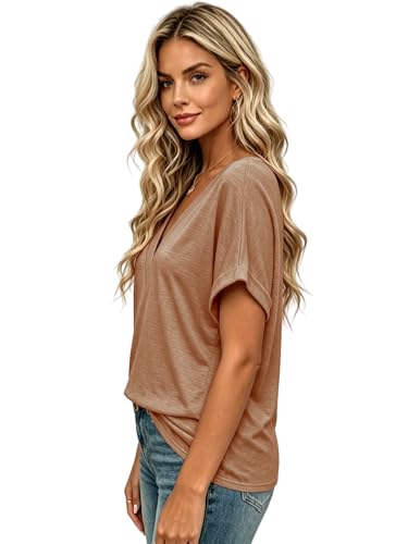 Image of T Shirts Short Sleeve V Neck Tees Womens Tops Beach Vacation Fashion Clothes 2026 Casual Summer Spring Fall Outfits