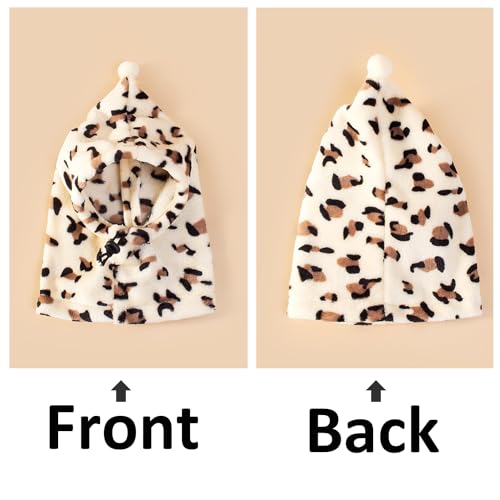 BT Bear Plush Dog Hats,Warm Pet Cover,Winter Hat Dog Head Wrap Quiet Ears for Dogs,Muffs Noise Protection for Small Medium Dogs (Leopard,S) - Image 4