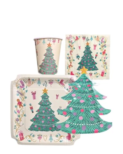 Kit vaisselle jetable de Noël 80 pièces avec motif sapin pour décoration de table