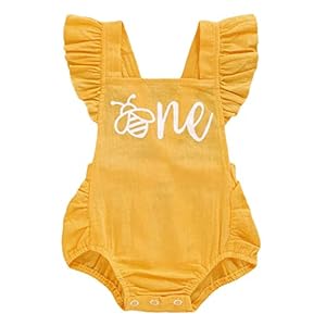 GRNSHTS Baby Girls First Birthday Outfits Ruffle 1st Birthday Romper Backless Bodysuit Cake Smash Outfits