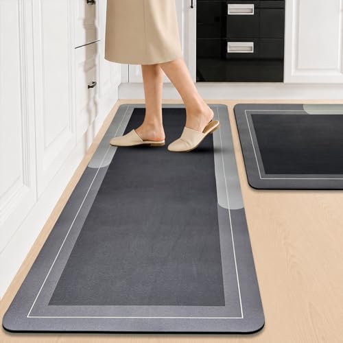 Image of SITTELLA Rubber Kitchen Mats Set of 2, Anti-Skid Kitchen Mats, Water Absorbent Rug, Carpets, Floor Mat for Home and Kitchen (120x40cm & 40x60cm) Grey, Rectangular