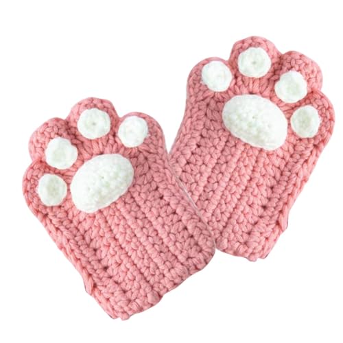 Samuliy Guantes de pata de gato | Guantes de piel sintética de felpa con garra de oso – Mitones de gato peludo para cosplay de medio dedo para invierno, Rosa y blanco., B