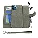 MODOS LOGICOS Case Compatible with iPhone 12 Pro Max, [Detachable Wallet Folio][Zipper Cash Storage][Up to 14 Card Slots 1 Photo Window] PU Leather Purse with Removable Inner Magnetic TPU Case - Grey