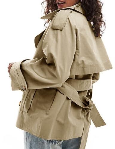 Lingswallow Cropped Trench Coat for Women Double Breasted Lapel Short Jacket Crop Coats with Belt2