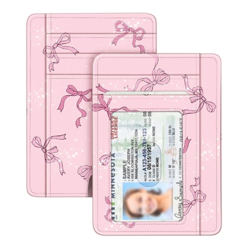 Image of FINTIE Slim Minimalist Front Pocket Wallet, RFID Blocking Credit Card Holder Card Cases with ID Window for Men Women (Pink Bow)