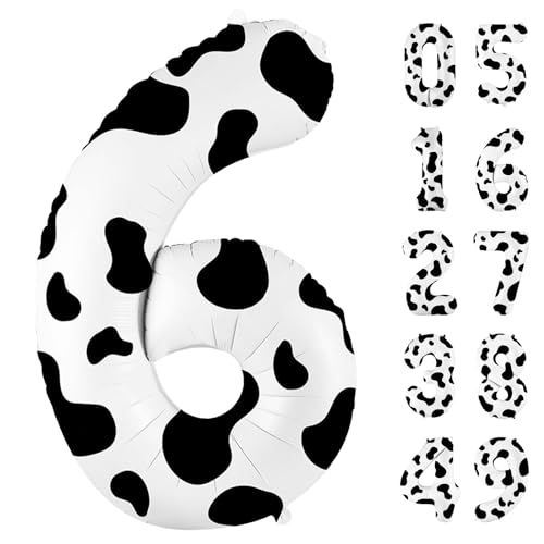 Image of SINBEE Cow Print 40 inch Balloon, Number 6, for Birthday Decorations, Reusable, Unisex, Children's Party Decor