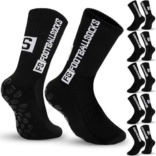 JUNEBRUSHS 6 Paar Fußball Sockens, 39-45 Fussball Socken Grip Rutschfeste Stopper für Männer Frau Bsewegung Zubehör Fußball Sachen (schwarz)