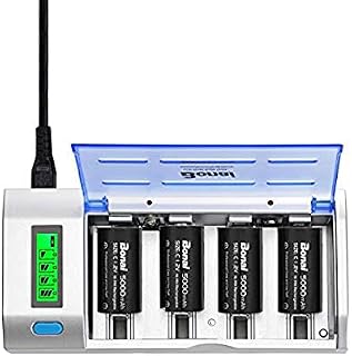 Rechargeable C Batteries with Charger,BONAI LCD Battery Charger for C D AA AAA