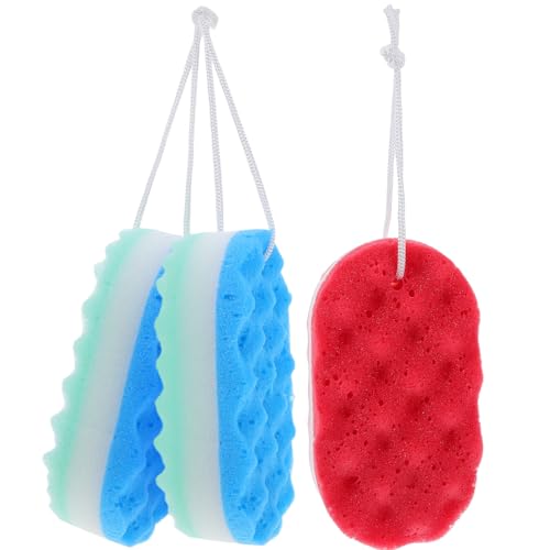 VALICLUD 3 Esponjas de Baño Exfoliantes para Adultos Esponja de Limpieza Corporal Triple Capa Ondas Set de 3 Piezas 2-1 - y Portátil para Ducha y Viaje