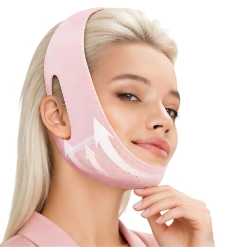 Ceriselle Eliminador de Papada, Mascarilla V-Line Lifting & Banda para el Mentón para Dormir, Lifting Facial y Ejercitador de Mandíbula para Hombres y Mujeres, Rosa