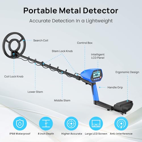 Image of Metal Detector for Adults & Kids, Consciot Metal Detector Kit Waterproof IP68, Outdoor Gold Detector with 8'' Search Coil, LCD Display, Metal & Disc Mode, Beach & Backyard Use, Gift for Boys & Girls